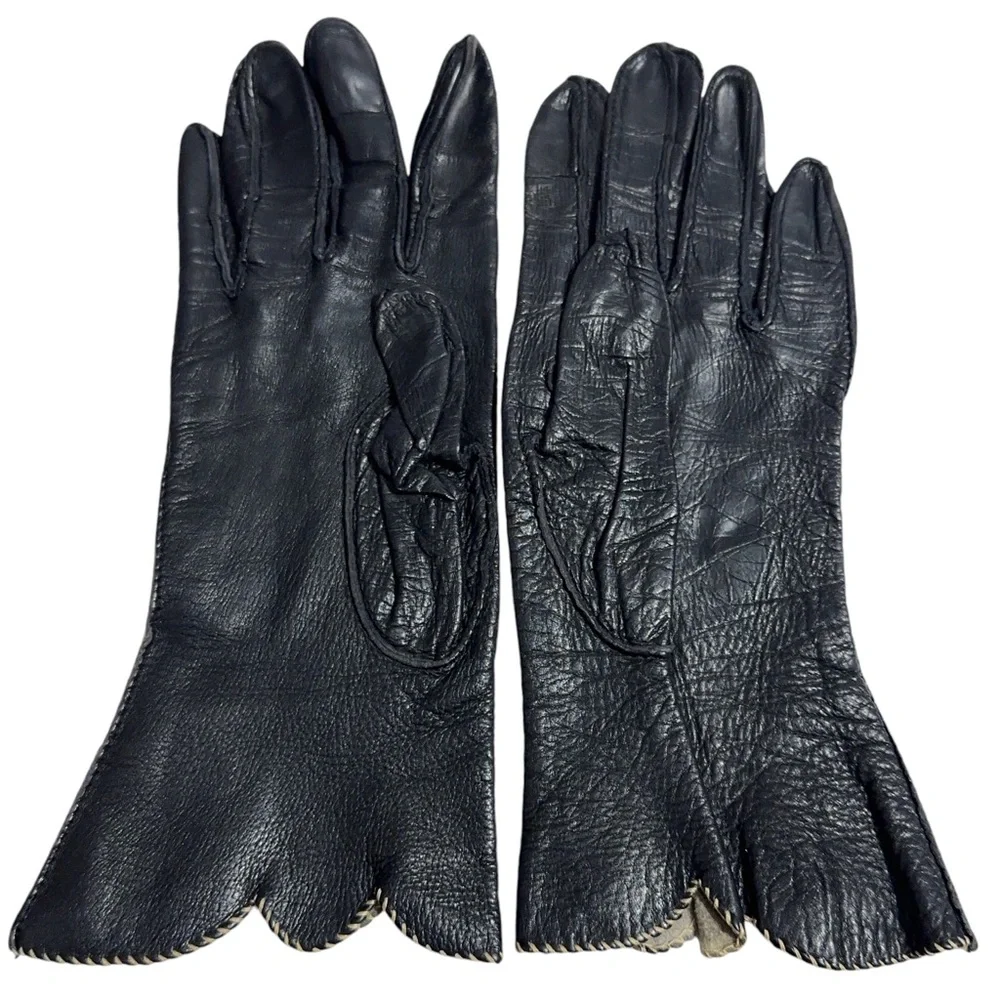 Womens Vintage Deerskin Gloves Scalloped Edge Size 6.5 Unlined